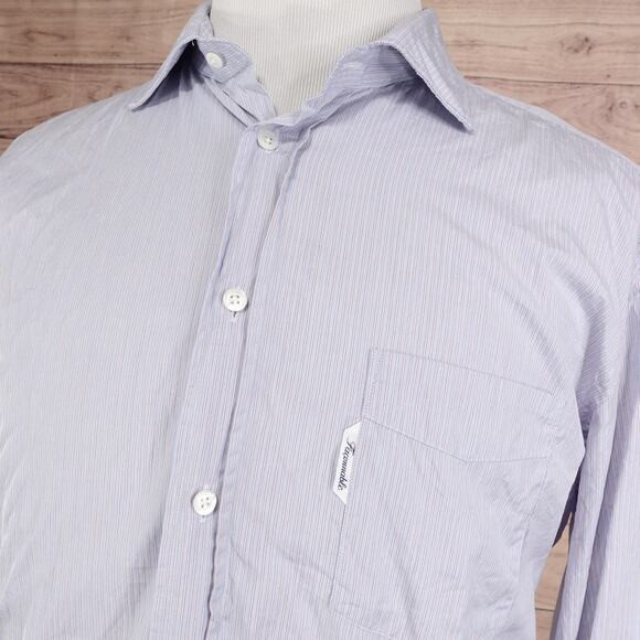 Faconnable Shirt Mens XL 17.5 Blue Pinstripe Classique Cotton Button UP Dress - Picture 2 of 10